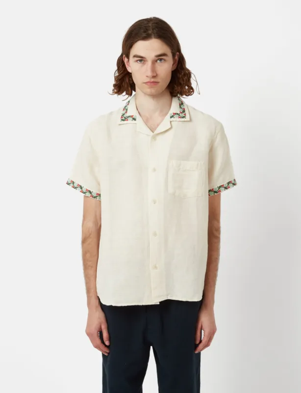 Corridor Hamsa Floral Short Sleeve Linen Shirt - Natural sold by Article London