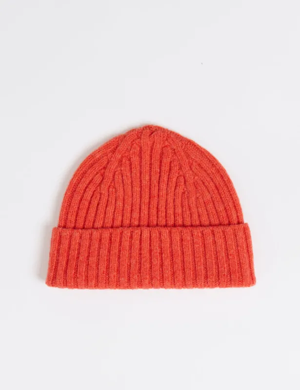 Bhode 2x2 Rib Beanie Hat (Lambswool) - Inferno Orange sold by Article London