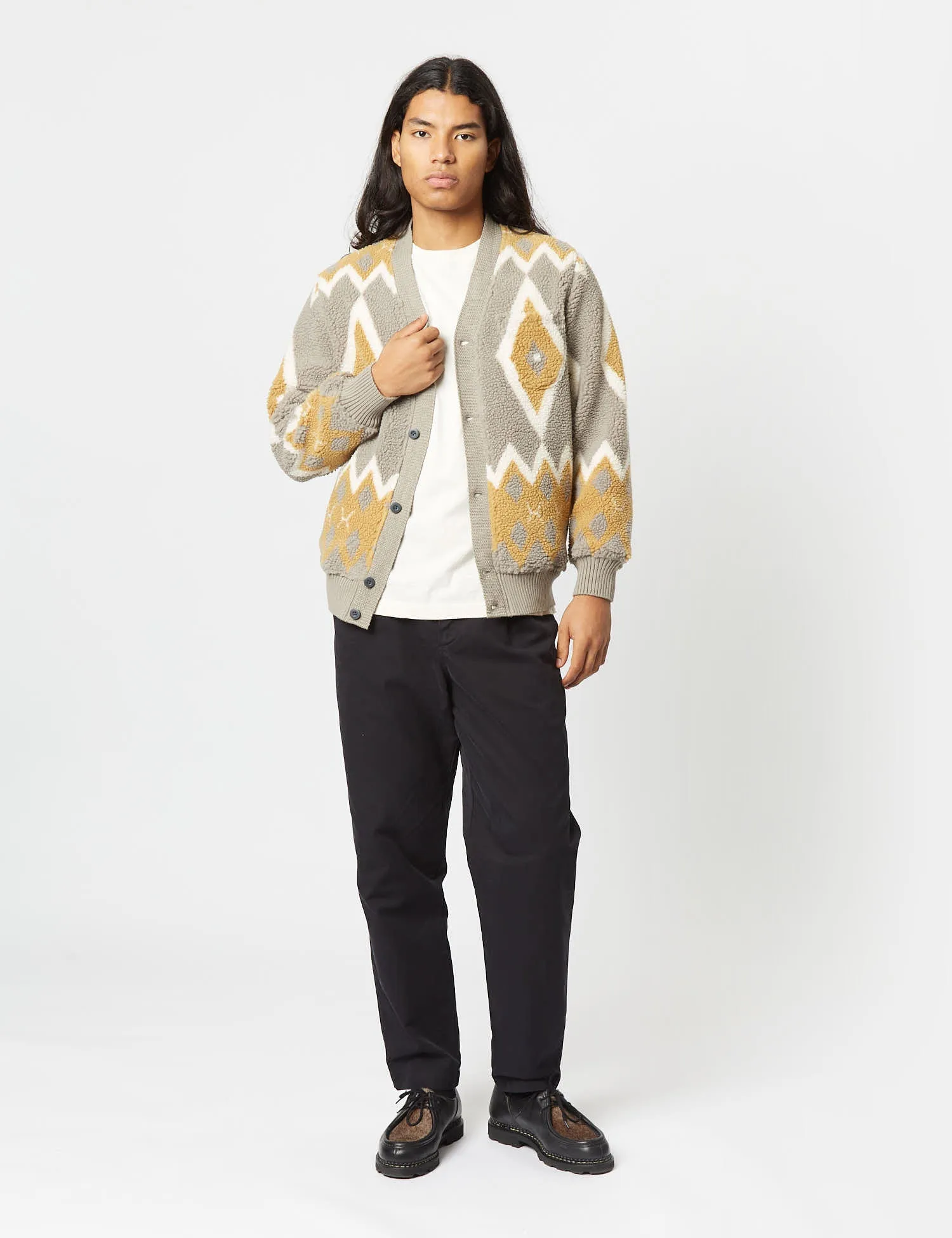 Beams Plus Boa Cardigan - Light Grey/Mustard sold by Article London product image thumbnail 3