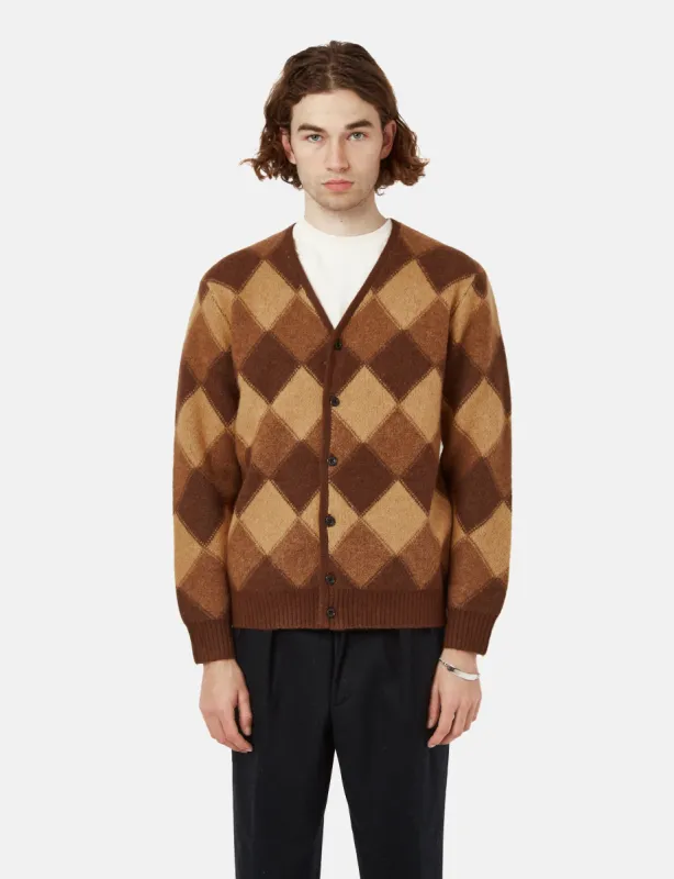 Beams Plus Double Jacquard Cardigan (Argyle Pattern) - Brown sold by Article London