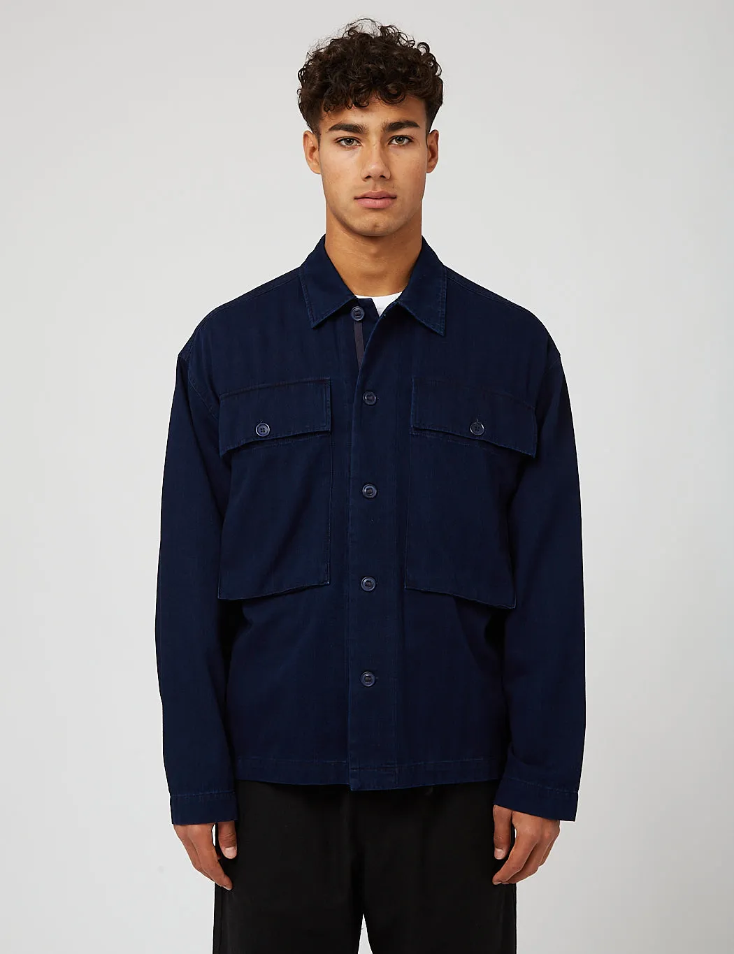 YMC Military Shirt (Herringbone Twill) - Indigo Blue sold by Article London