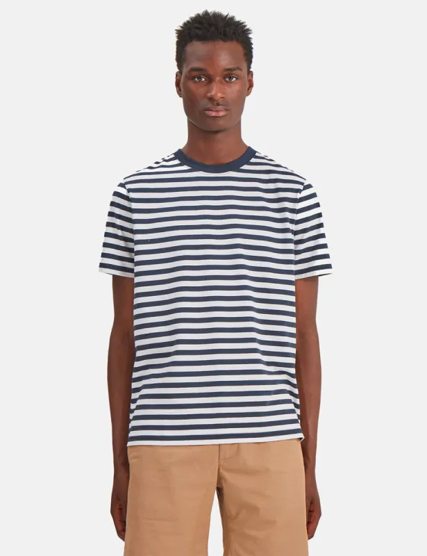 Wood Wood Sami Classic Stripe T-Shirt - Navy Blue sold by Article London