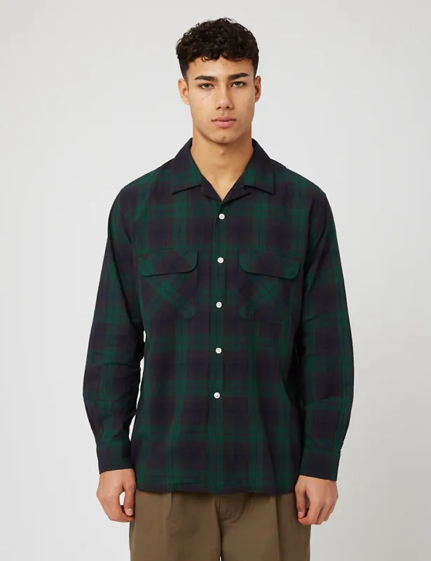 Beams Plus Indian Madras Open Collar Shirt - Navy Blue sold by Article London