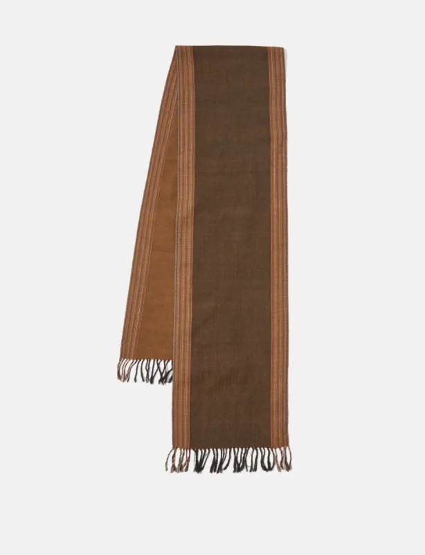 Universal Works Wool Scarf - Border (Merino Wool) - Brown sold by Article London