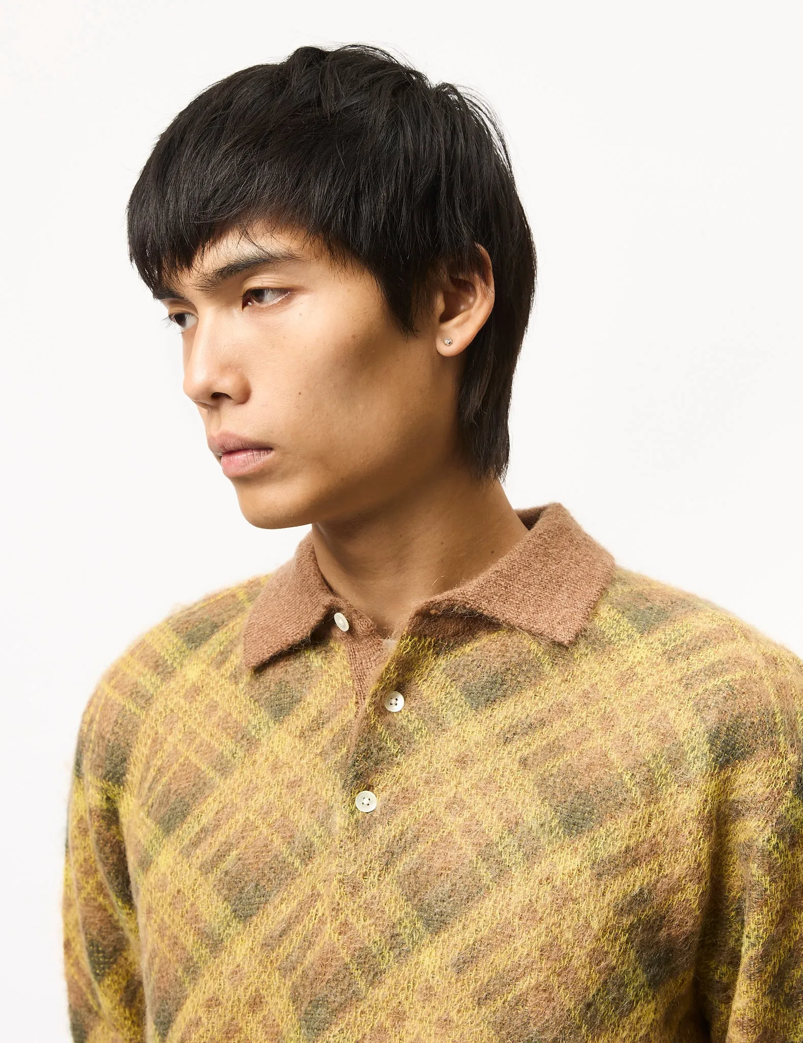 Beams Plus Argyle Shaggy Knit Polo - Brown sold by Article London product image thumbnail 2