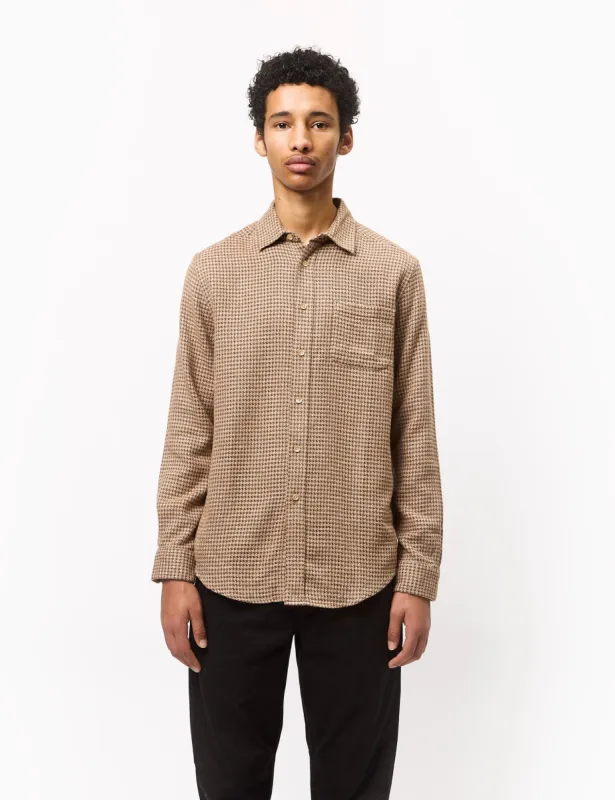 Portuguese Flannel Abstract Pied Poule Shirt - Brown sold by Article London