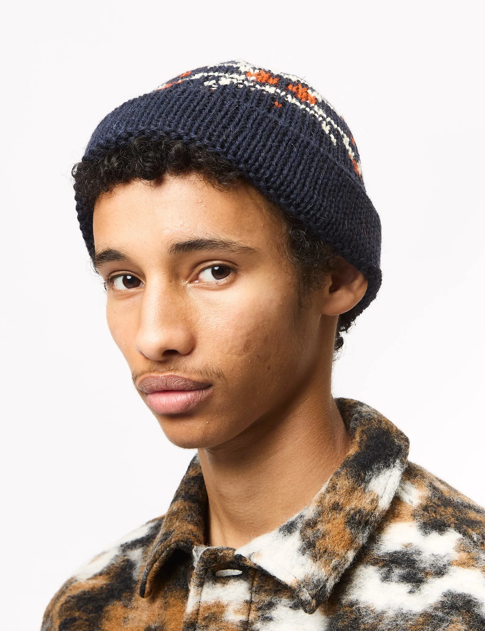 Universal Works Short Watch Beanie Hat (British Wool) - Navy/Ecru sold by Article London product image thumbnail 2
