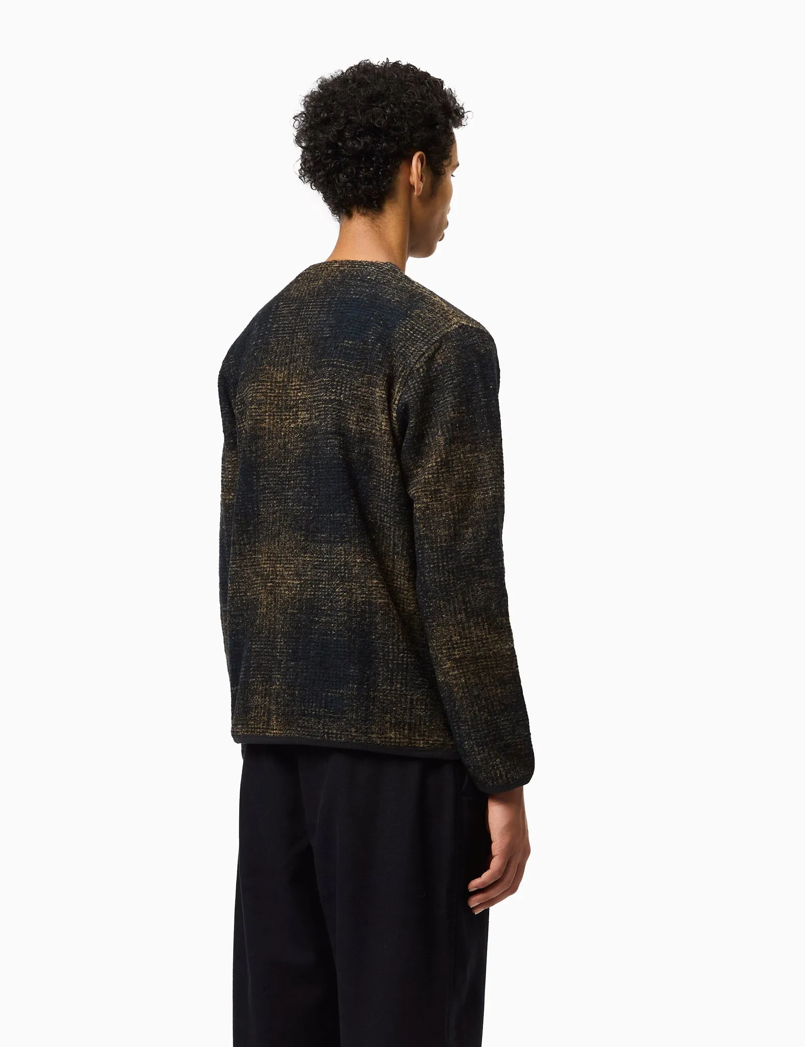 Universal Works Check Fleece Cardigan - Navy Blue/Sand sold by Article London product image thumbnail 5