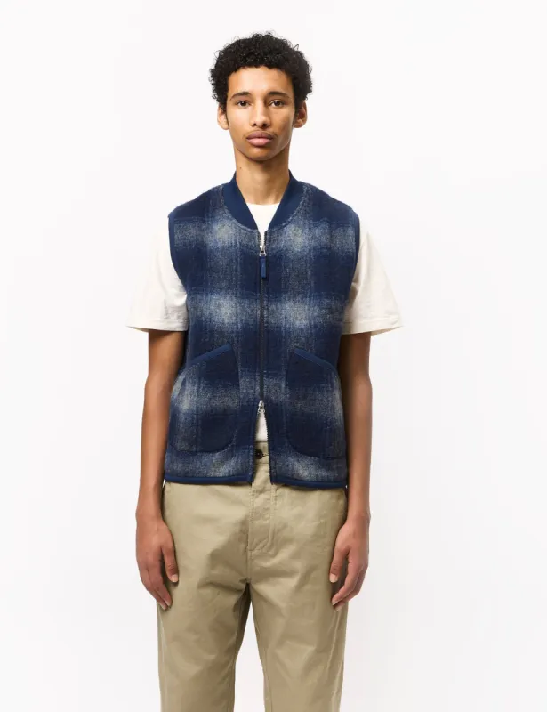 Universal Works Zip Waistcoat (Fresco Fleece) - Navy/Grey sold by Article London