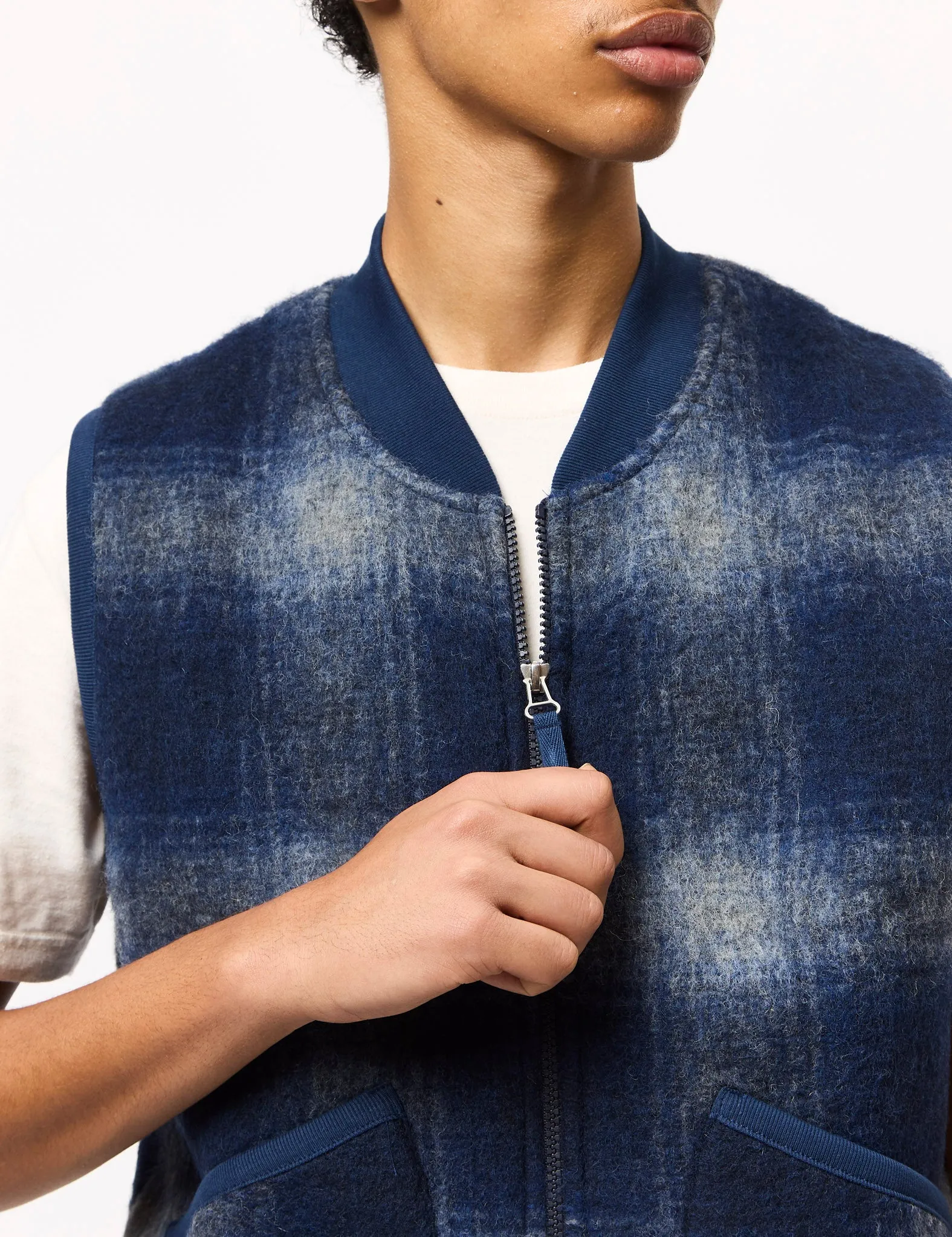Universal Works Zip Waistcoat (Fresco Fleece) - Navy/Grey sold by Article London product image thumbnail 2