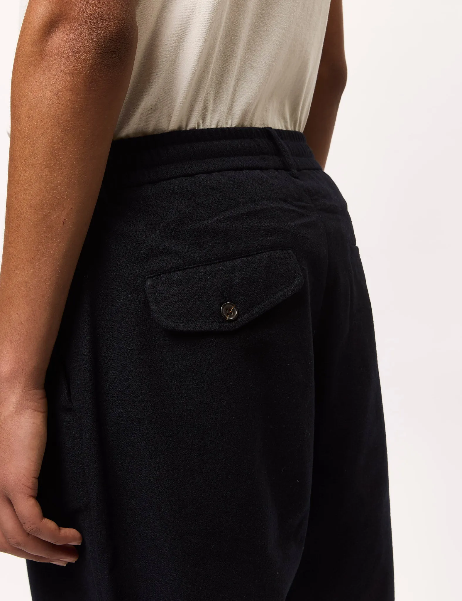 Universal Works Pleated Track Pant (Italian Tweed) - Navy Blue sold by Article London product image thumbnail 3