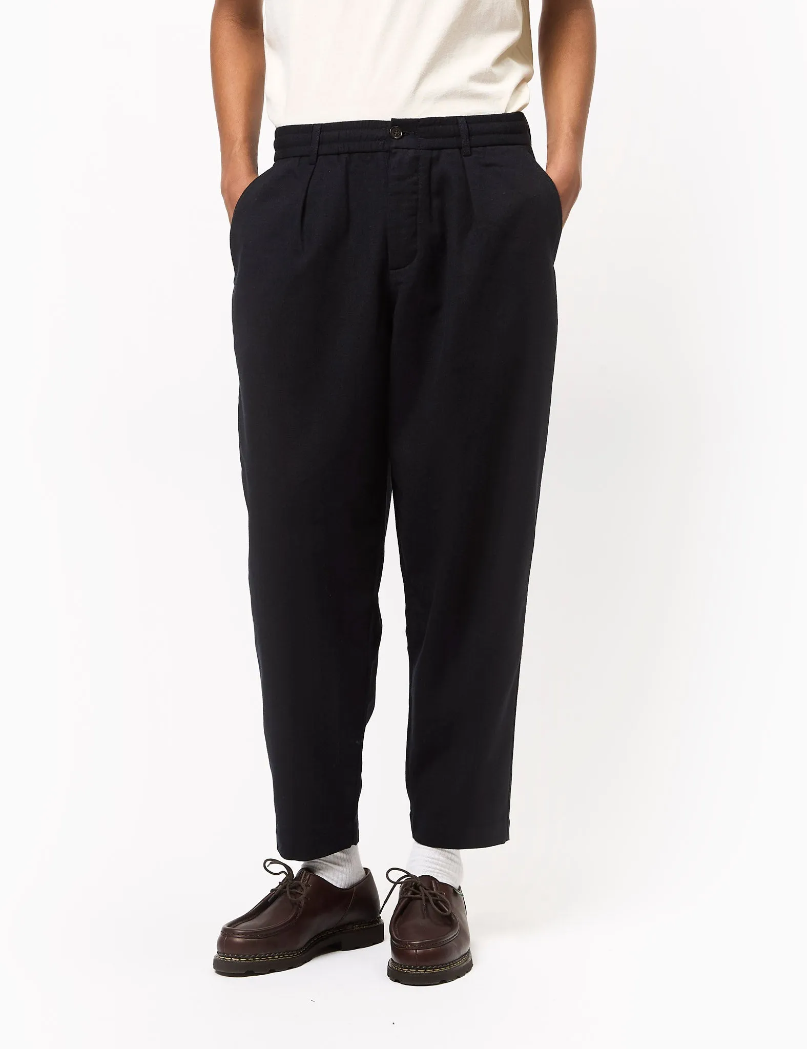 Universal Works Pleated Track Pant (Italian Tweed) - Navy Blue sold by Article London product image thumbnail 4