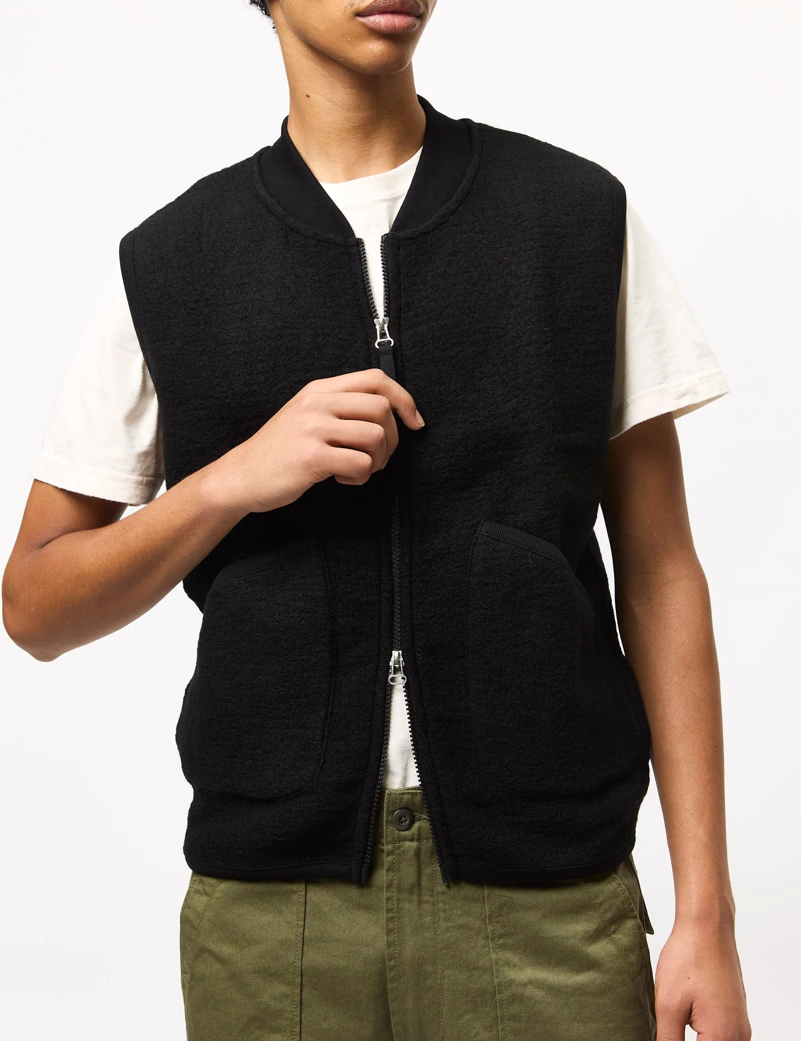 Universal Works Zip Waistcoat (Wool Fleece) - Black sold by Article London product image thumbnail 2