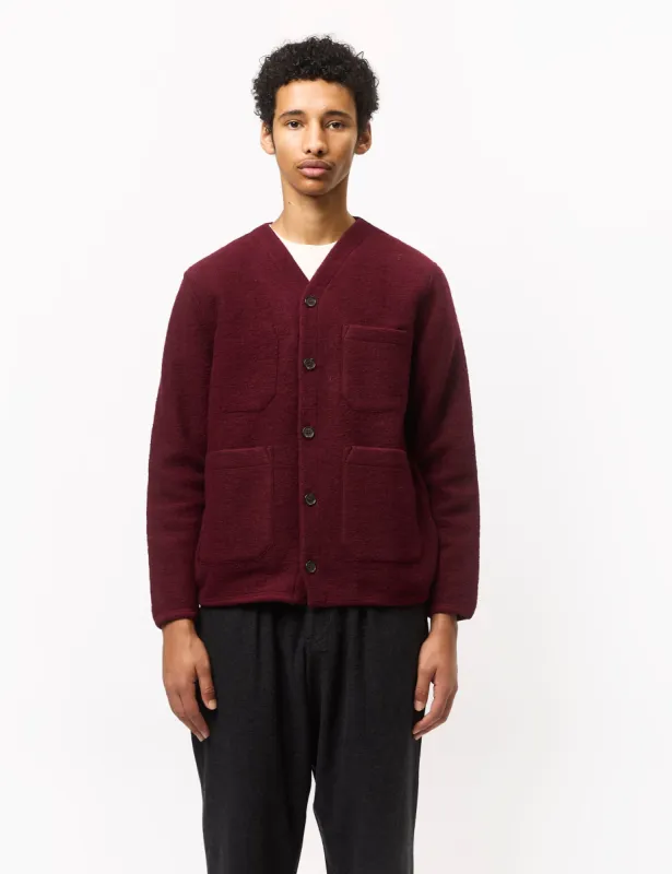 Universal Works Cardigan (Wool Fleece) - Deep Red sold by Article London