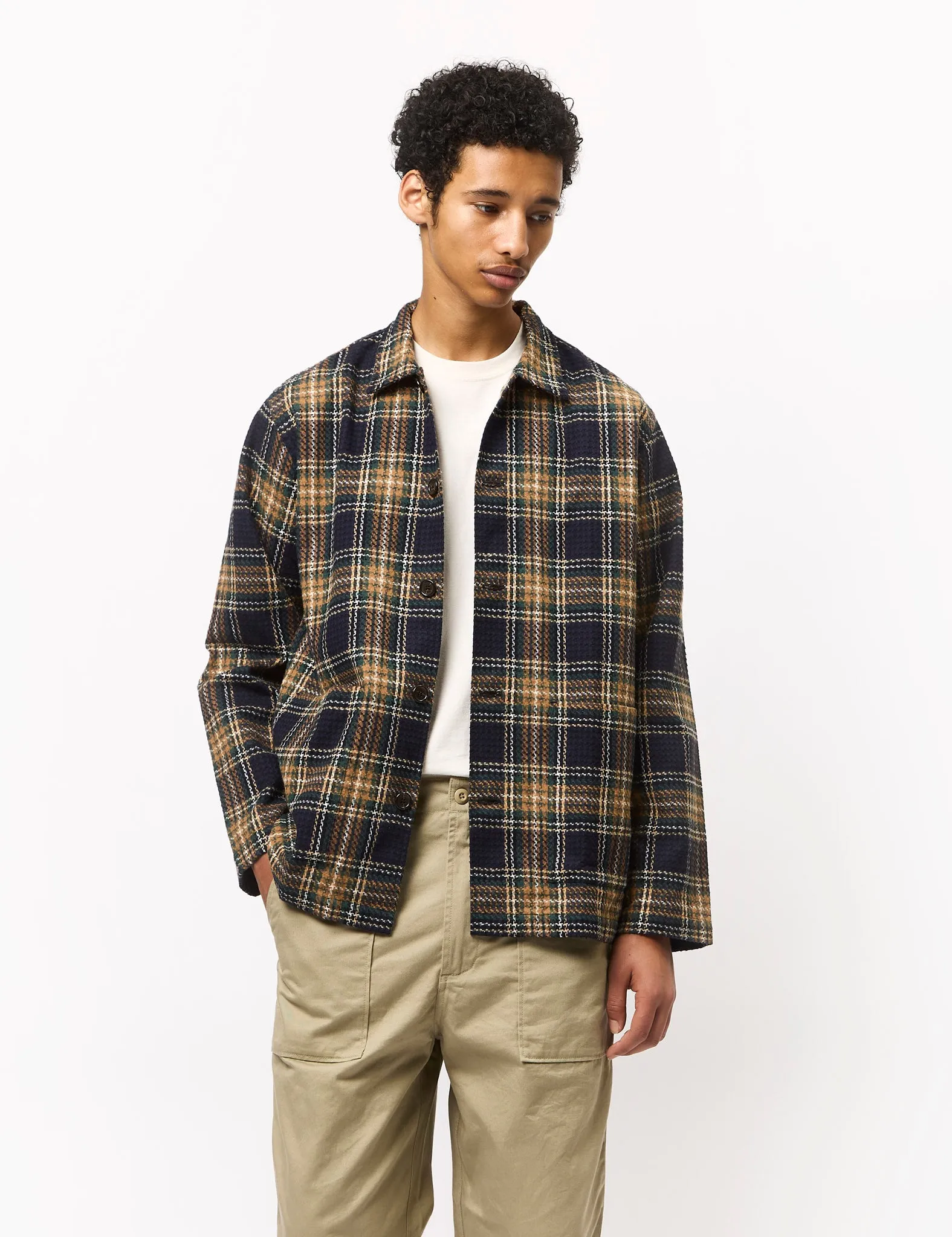 Universal Works Easy Jacket (Lake Cotton) - Navy Blue/Green sold by Article London product image thumbnail 4