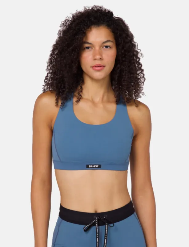 Bandit Women's Gridlock Scoop Neck Run Bra - Steel Blue sold by Article London