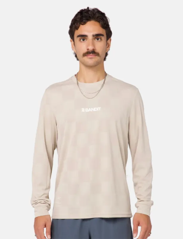 Bandit Cheque Jacquard Long Sleeve Tee - Stone sold by Article London