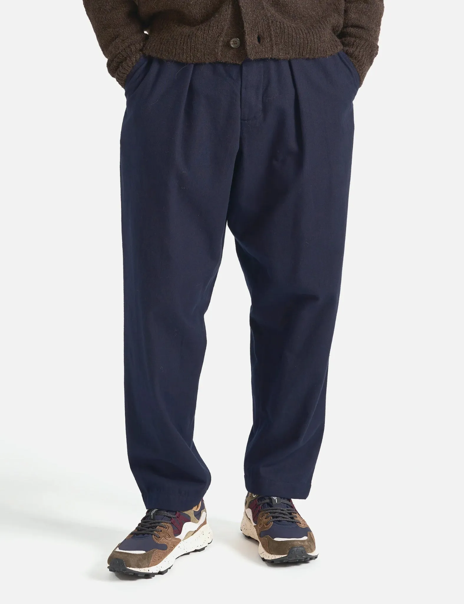Universal Works Pleated Track Pant (Brushed Moleskin) - Navy sold by Article London