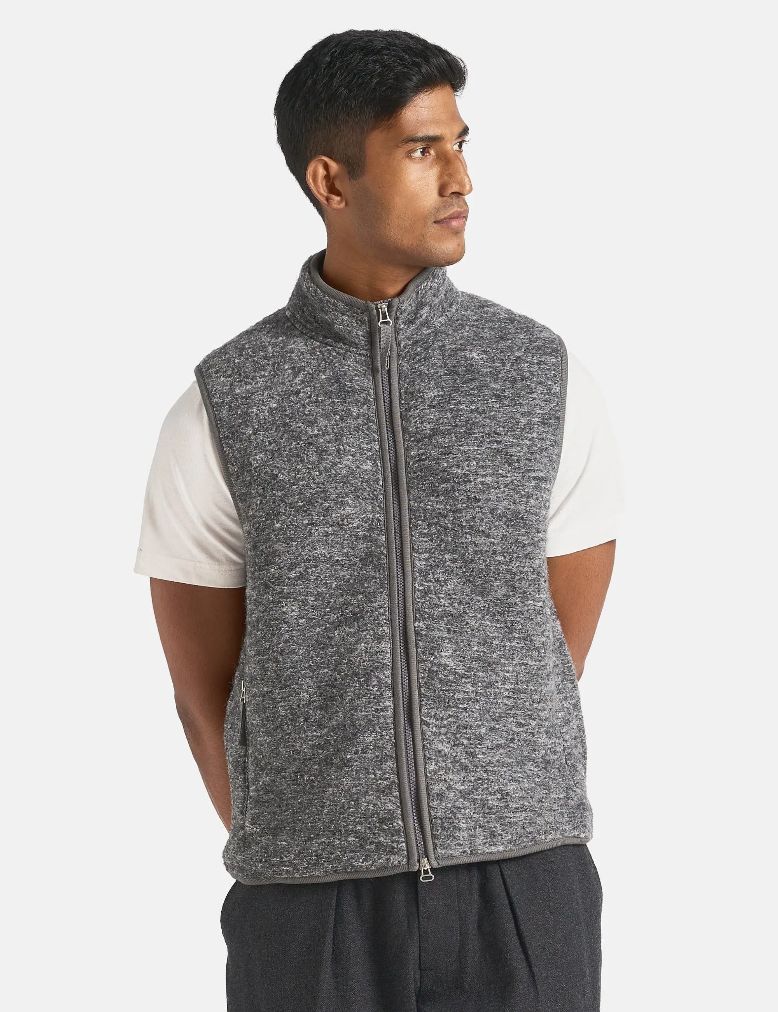 Universal Works Climbing Gilet (Teddy Fleece) - Grey sold by Article London