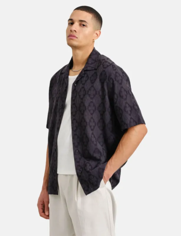 Wax London Newton Short Sleeve Shirt Floral Stamp - Midnight Blue sold by Article London