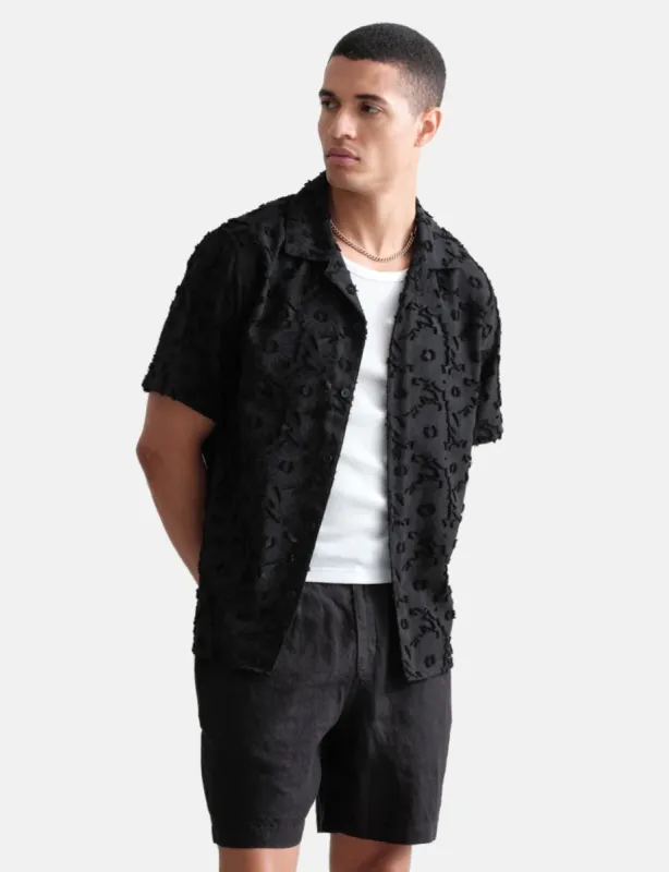 Wax London Didcot Floral  Short Sleeve Shirt - Black made by Wax London