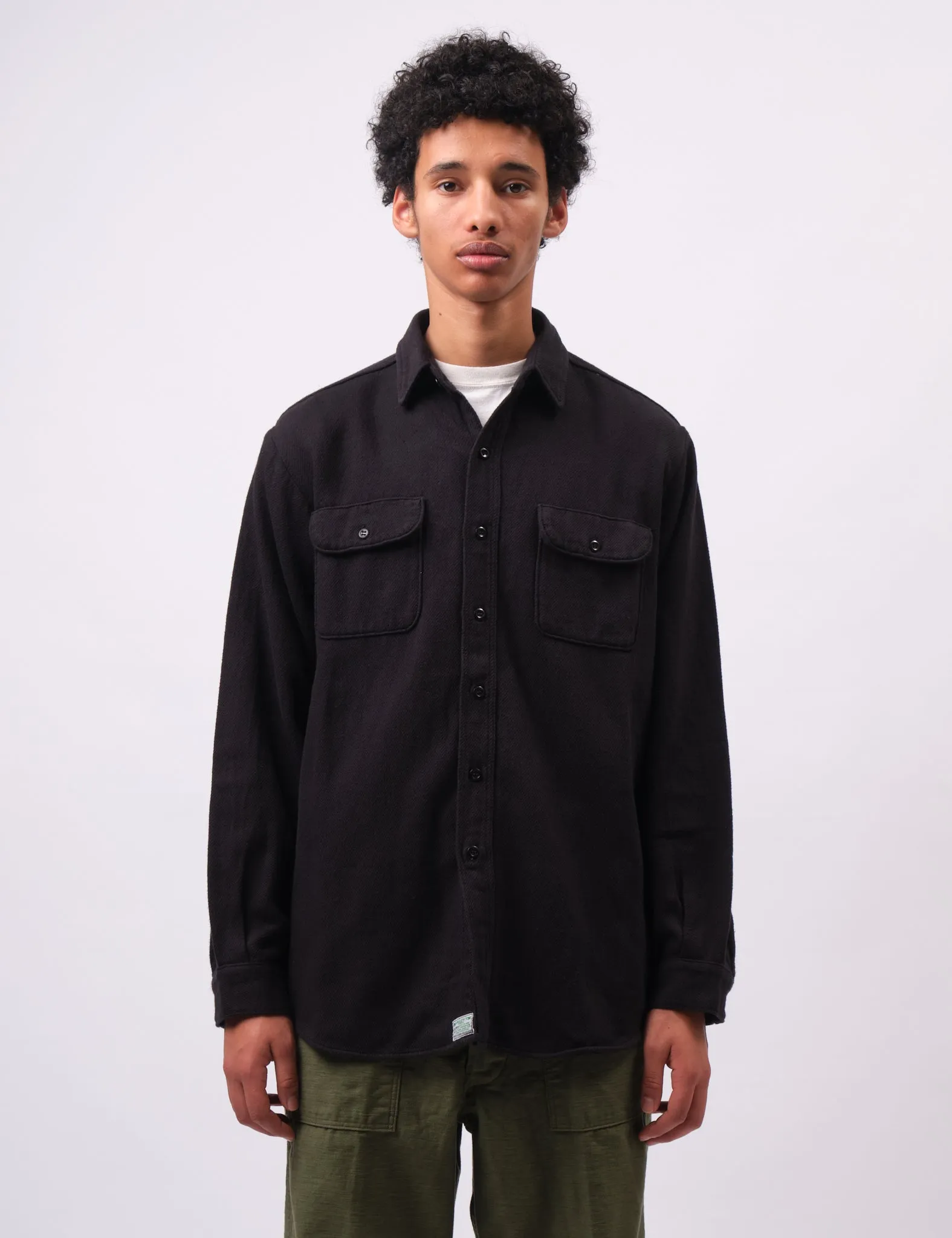 orSlow Vintage Fit Black Flannel Shirt - Black sold by Article London