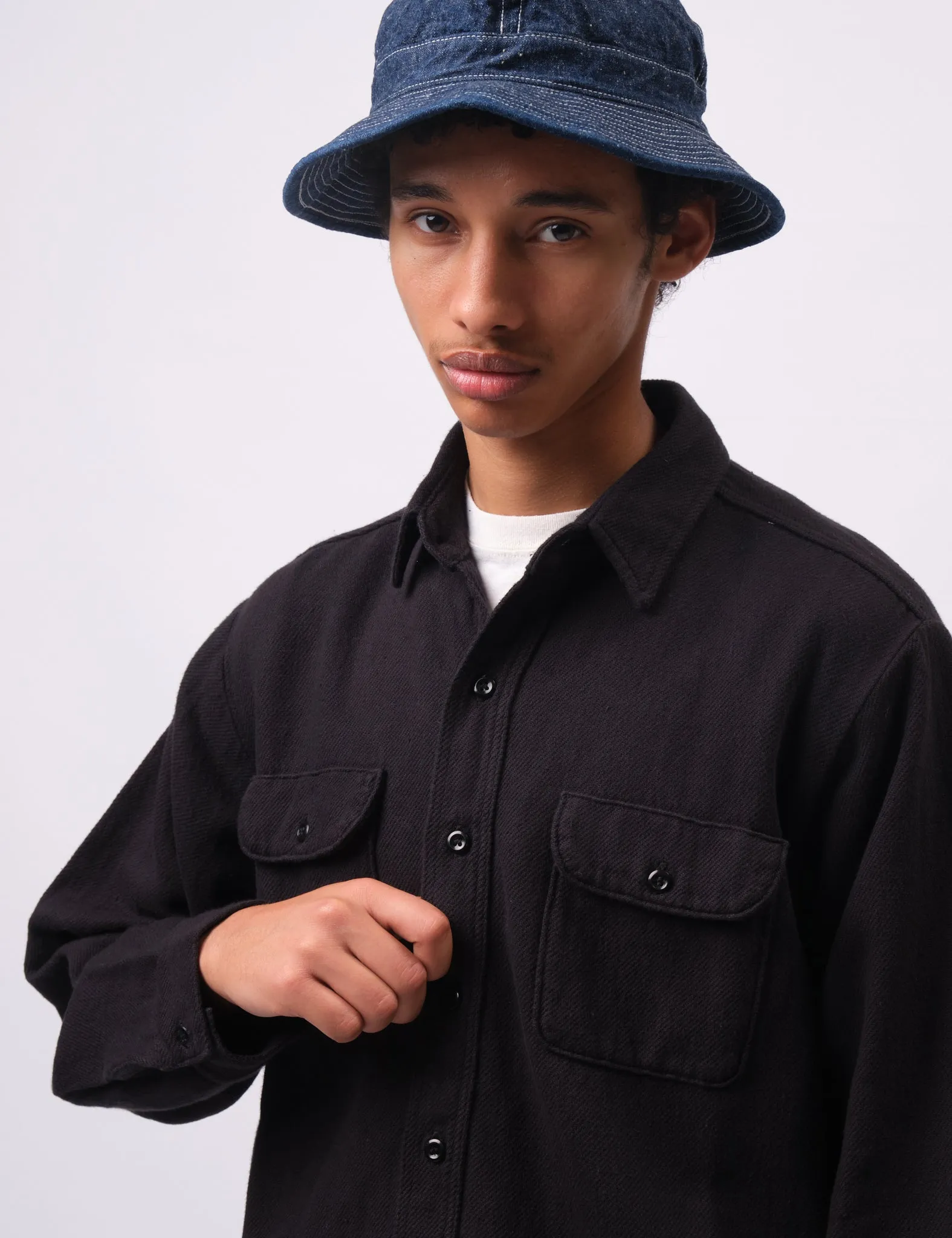 orSlow Vintage Fit Black Flannel Shirt - Black sold by Article London product image thumbnail 2