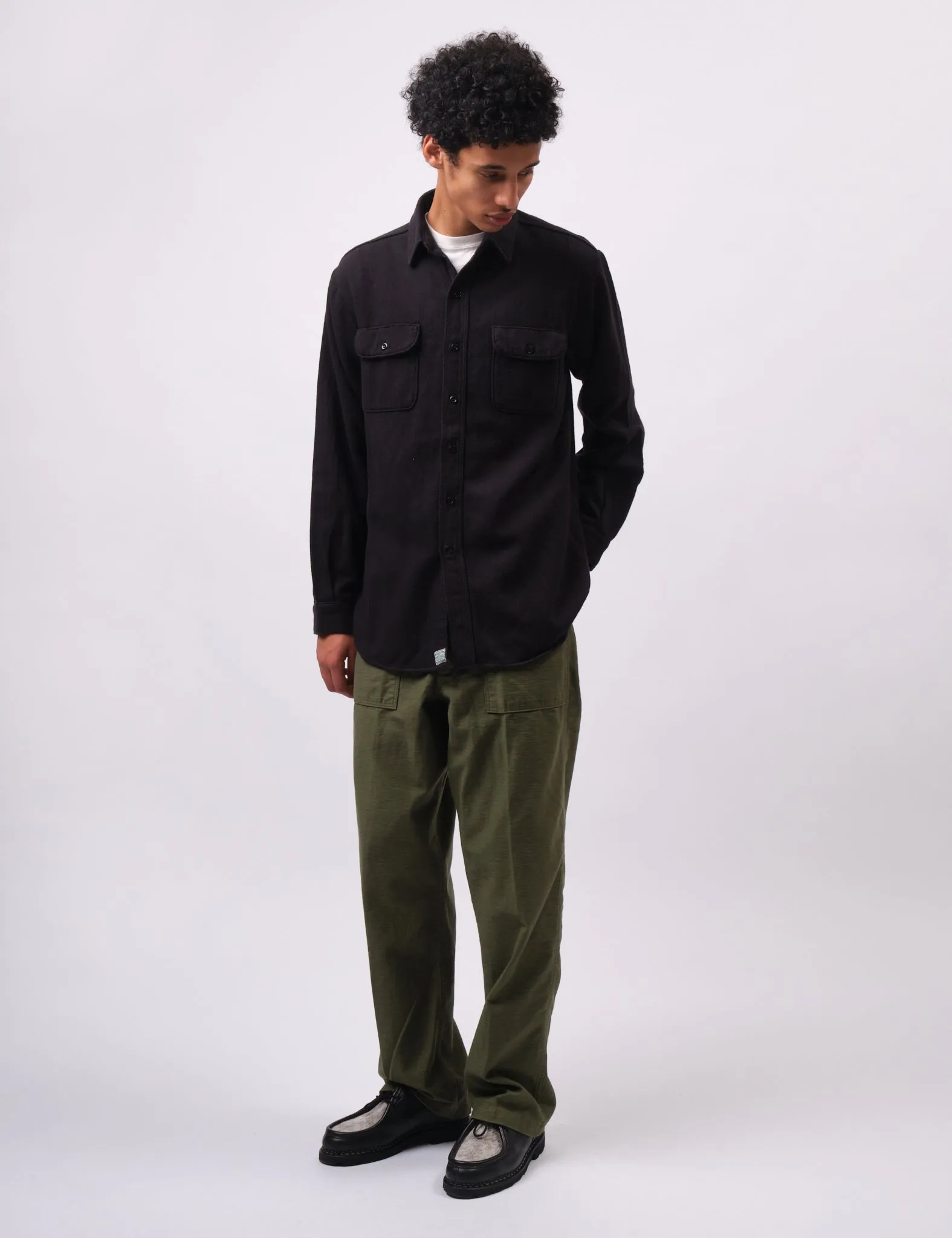 orSlow Vintage Fit Black Flannel Shirt - Black sold by Article London product image thumbnail 3