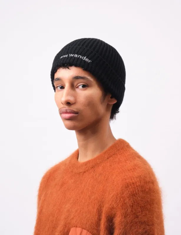 and Wander Shetland Wool Knit Beanie Hat - Black sold by Article London