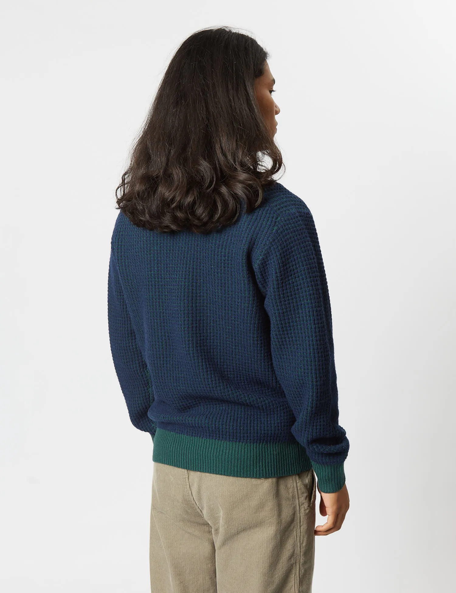 Beams Plus Knit Polo (Crochet) - Green/Navy sold by Article London product image thumbnail 4