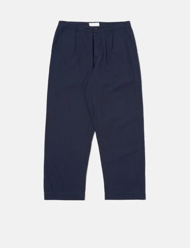 Universal Works Duke Pant (Cotton Pinstripe) - Navy Blue sold by Article London