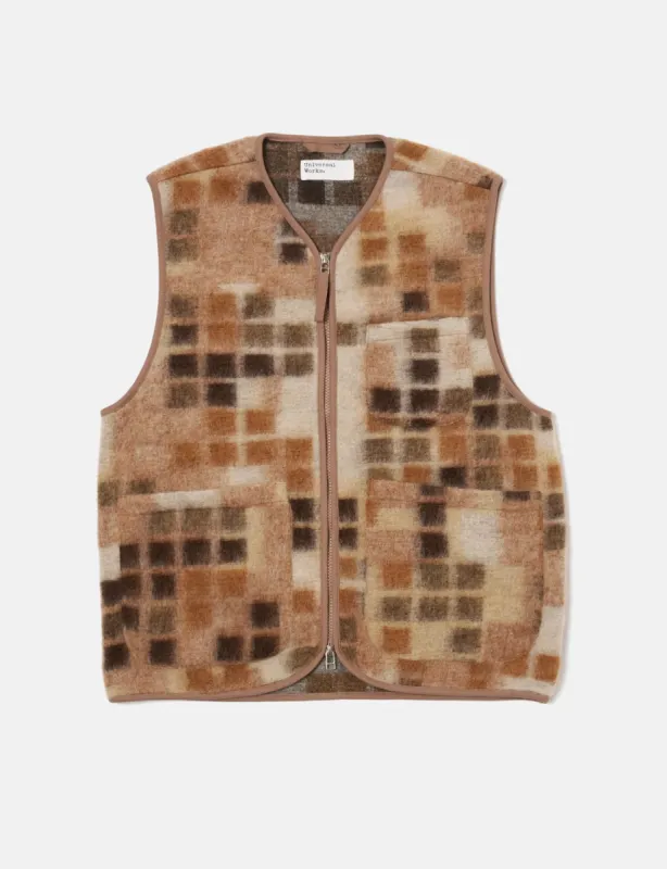 Universal Works Mosaic Fleece Zip Gilet - Sand sold by Article London