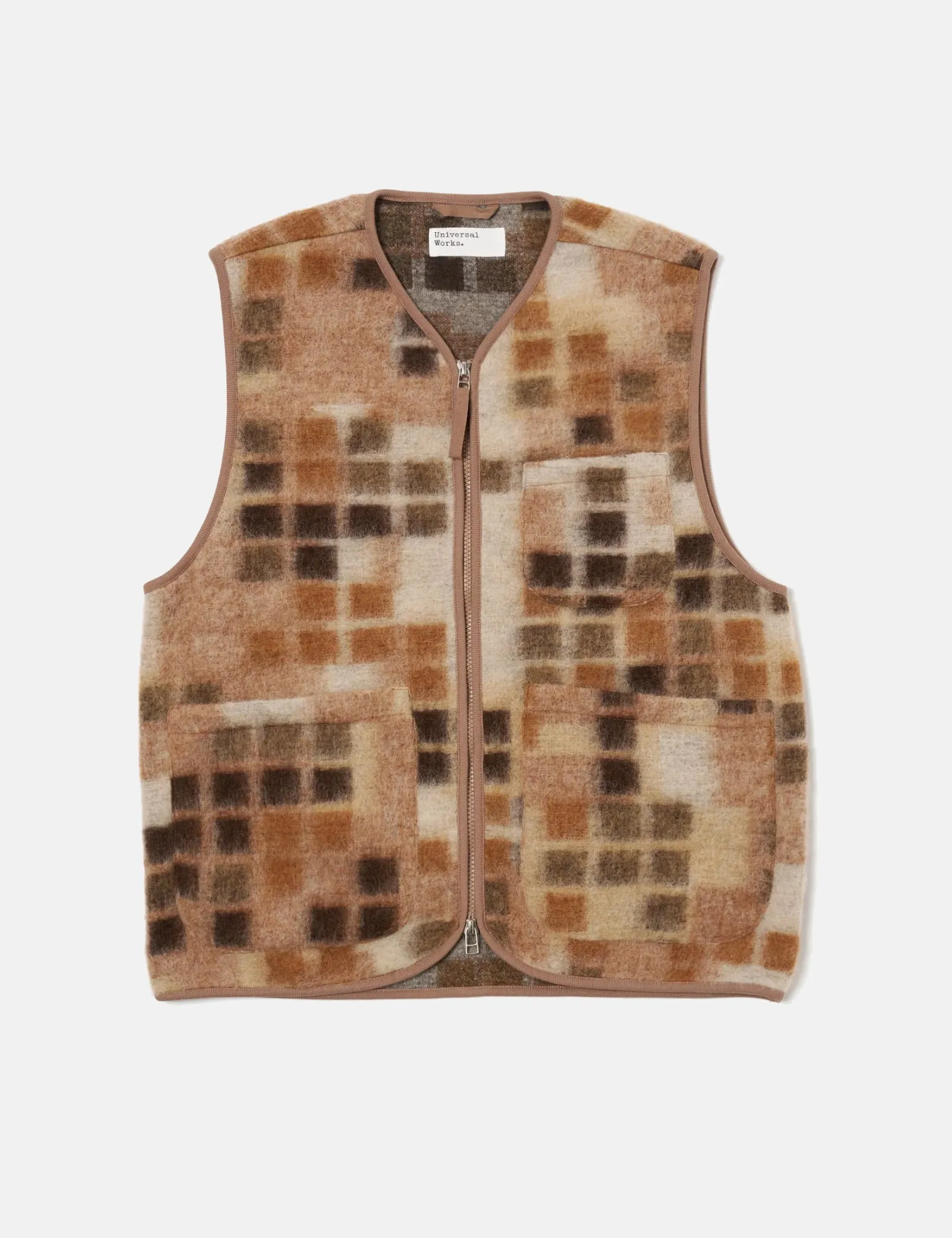 Universal Works Mosaic Fleece Zip Gilet - Sand sold by Article London