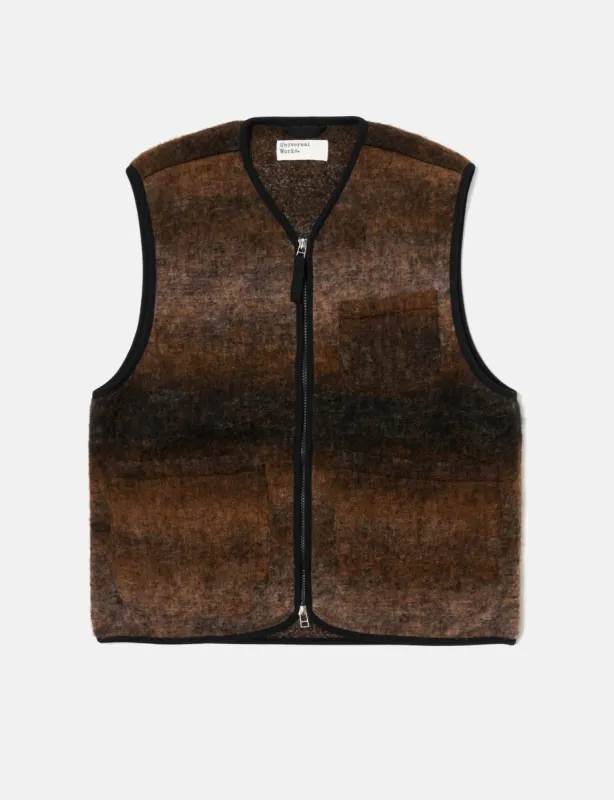 Universal Works Ombre Fleece Zip Gilet - Brown sold by Article London