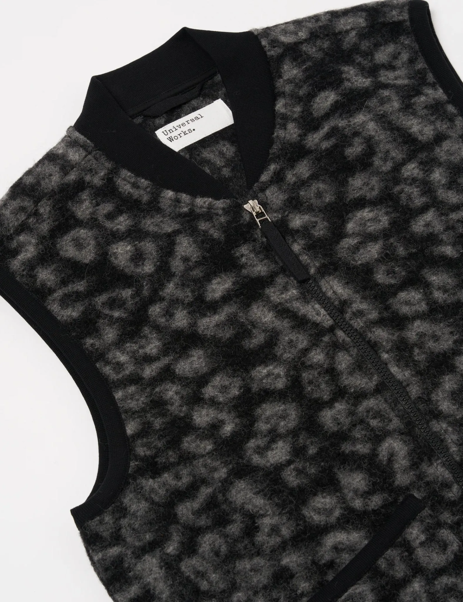 Universal Works Zip Fleece Waistcoat (Leopard) - Black/Charcoal sold by Article London product image thumbnail 2