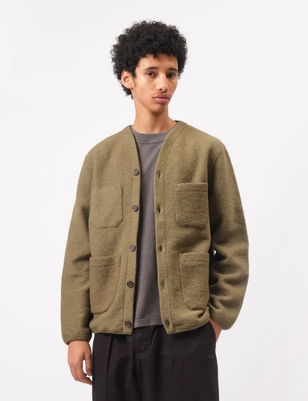 Universal Works Wool Fleece Cardigan - Lovat Green sold by Article London