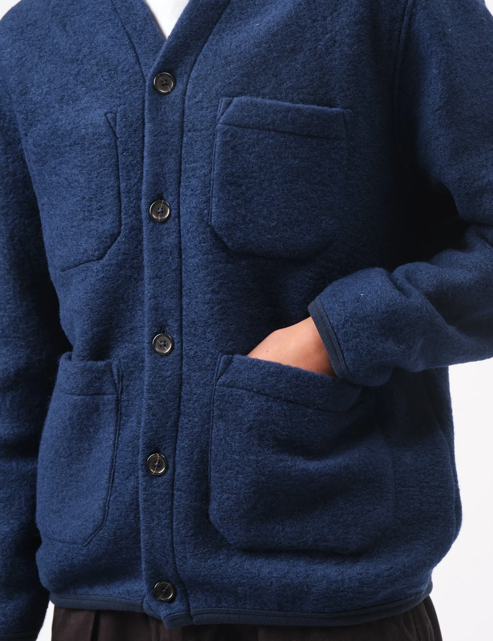 Universal Works Wool Fleece Cardigan - Indigo Blue sold by Article London product image thumbnail 2