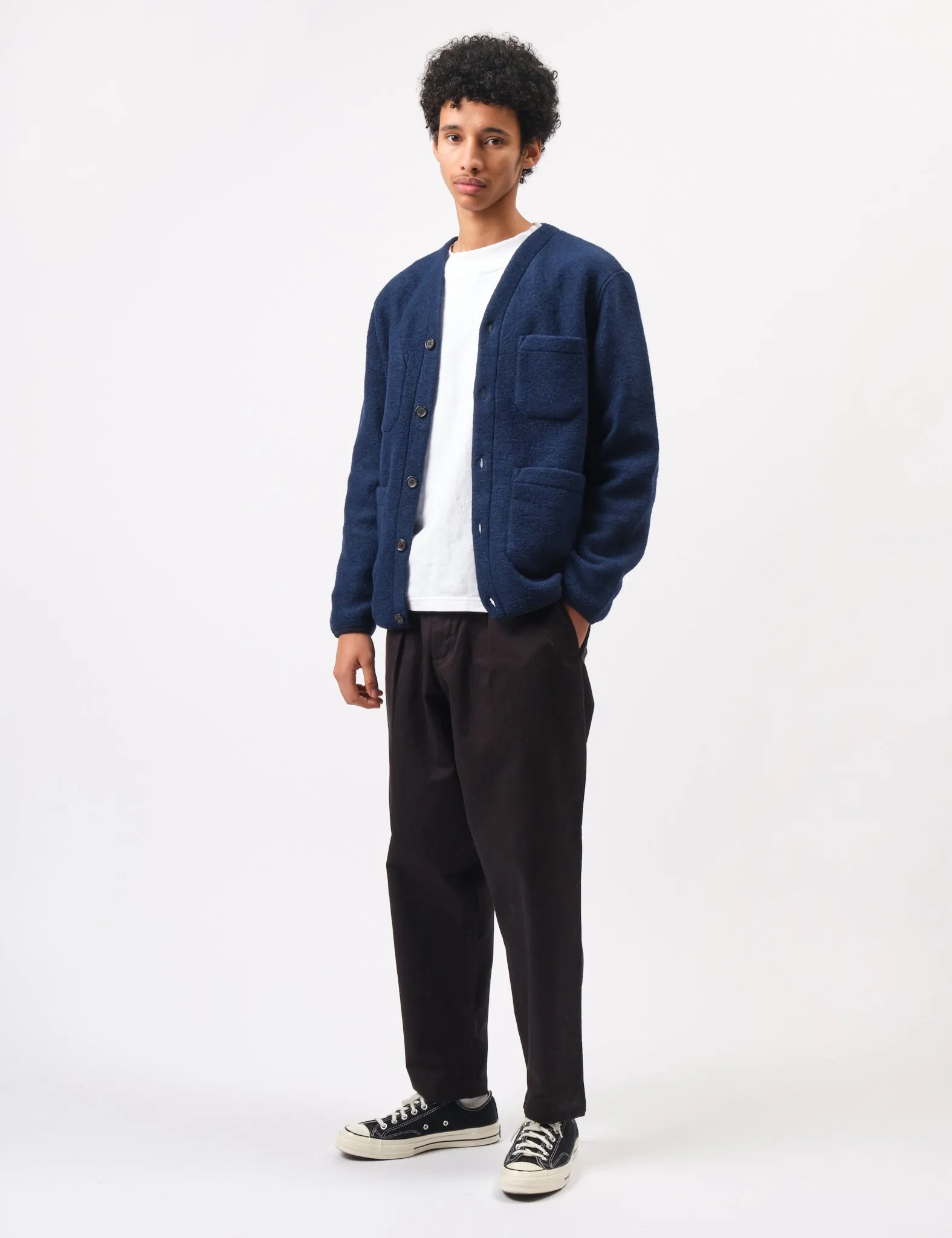 Universal Works Wool Fleece Cardigan - Indigo Blue sold by Article London product image thumbnail 3