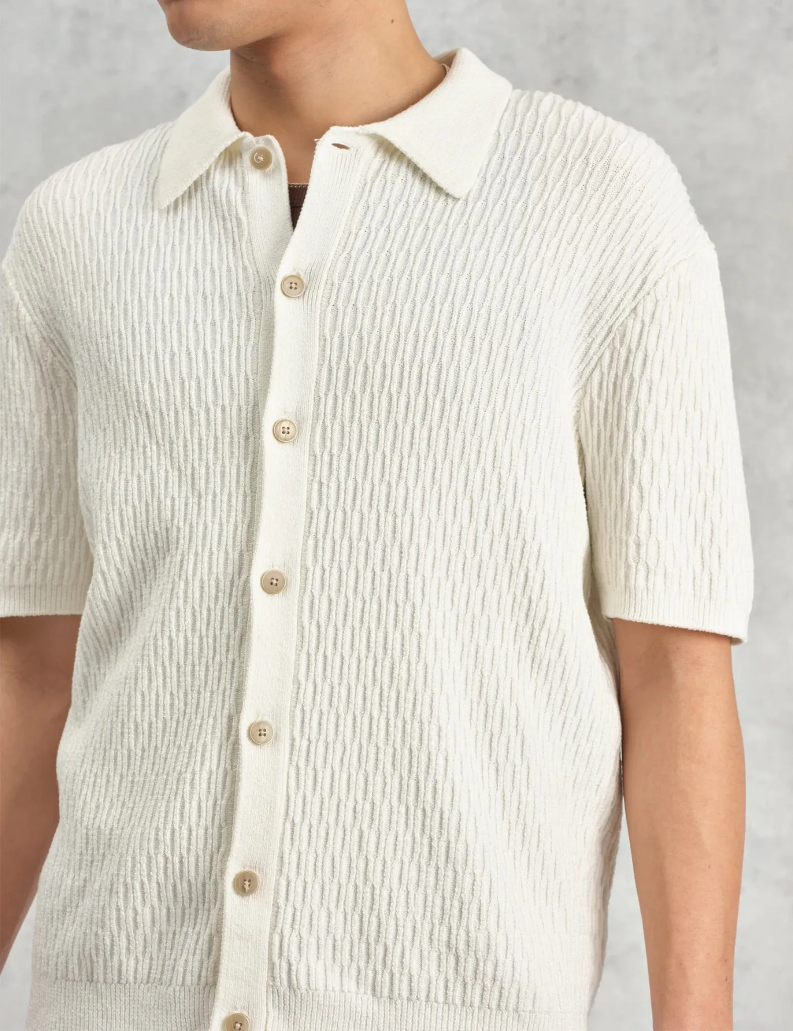 Wax London Tellaro Short Sleeve Shirt (Honeycomb Cable) - Ecru sold by Article London product image thumbnail 2