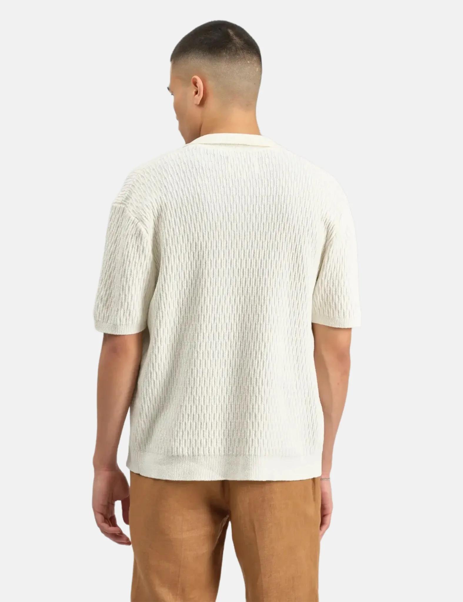 Wax London Tellaro Short Sleeve Shirt (Honeycomb Cable) - Ecru sold by Article London product image thumbnail 4