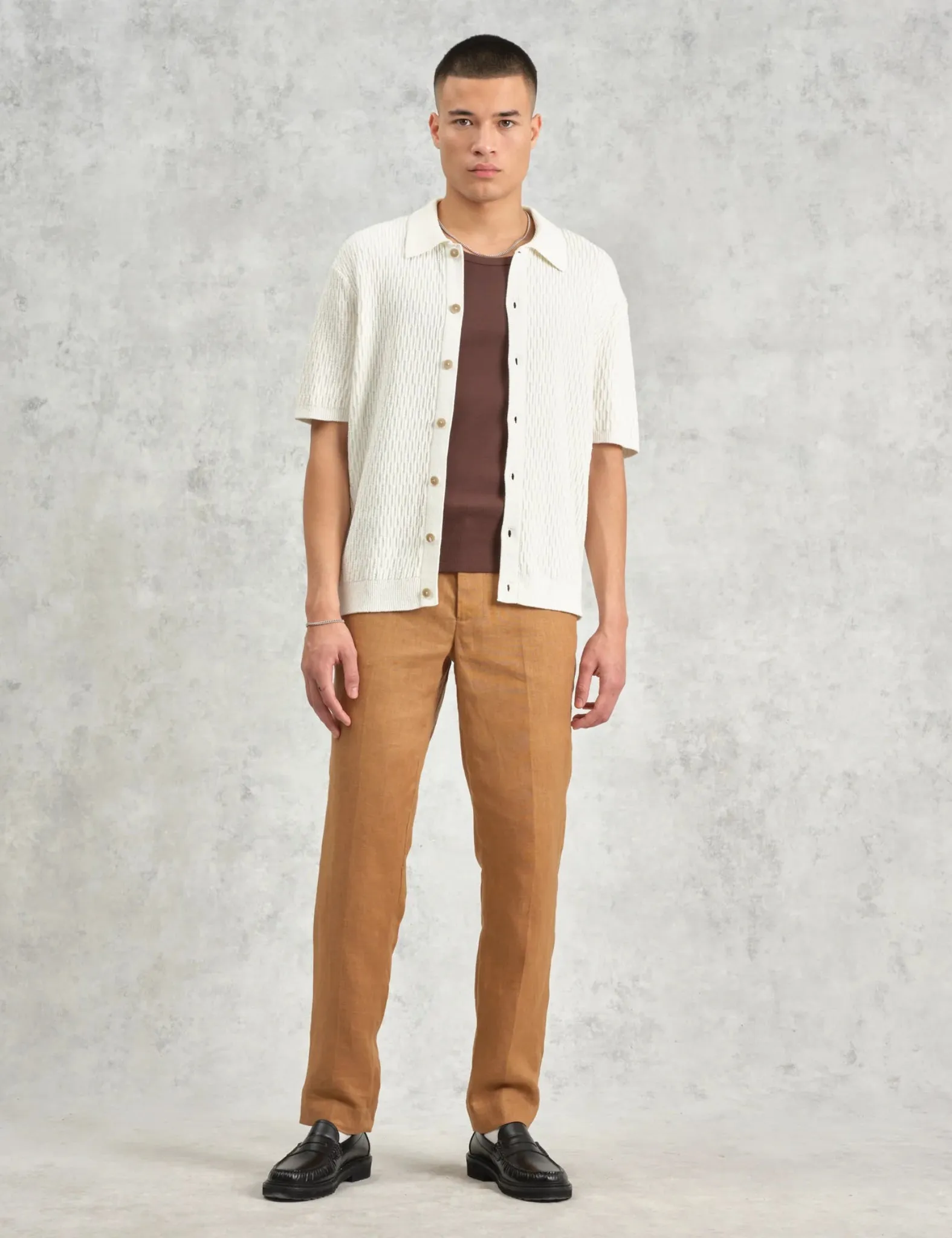Wax London Tellaro Short Sleeve Shirt (Honeycomb Cable) - Ecru sold by Article London product image thumbnail 3