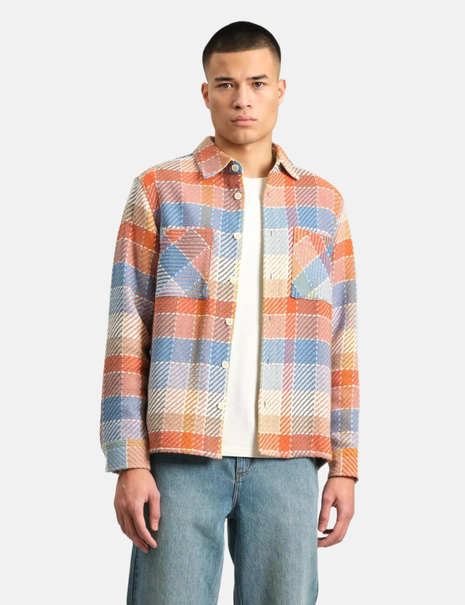 Wax London Whiting Overshirt (Pike Check) - Orange/Blue sold by Article London