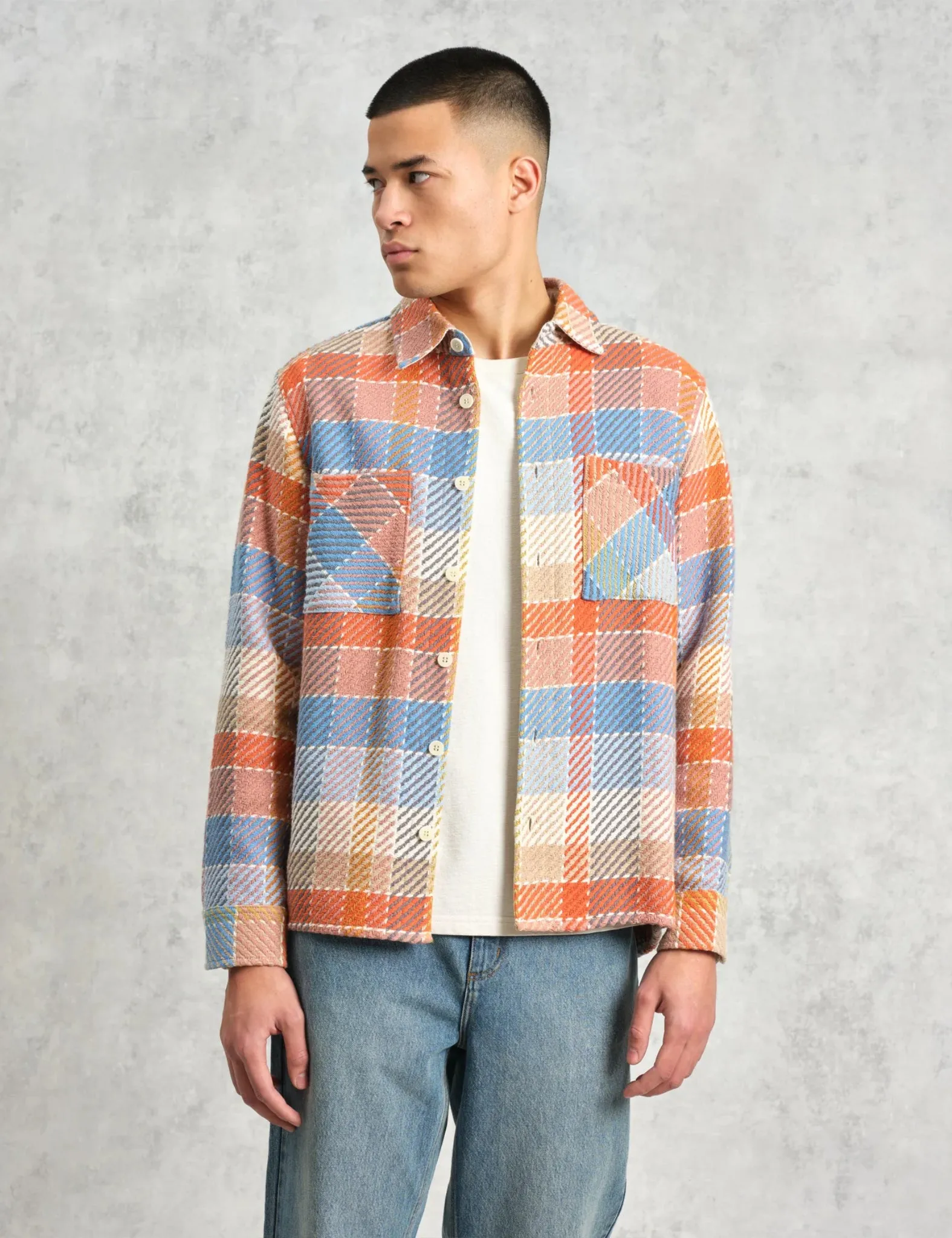 Wax London Whiting Overshirt (Pike Check) - Orange/Blue sold by Article London product image thumbnail 3