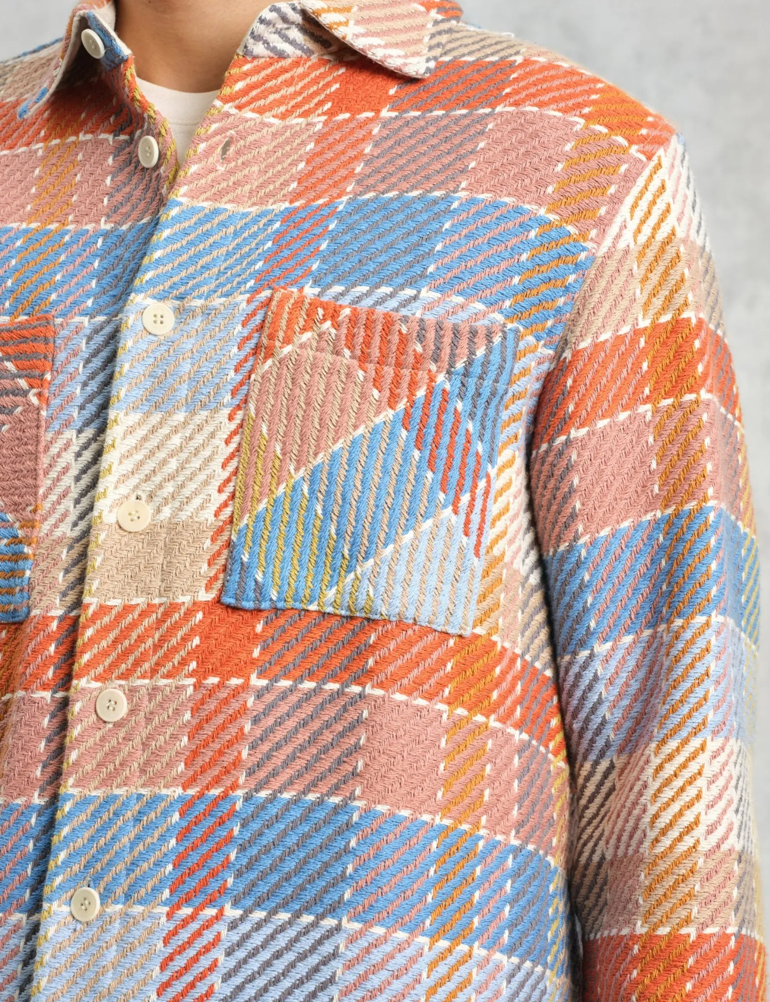 Wax London Whiting Overshirt (Pike Check) - Orange/Blue sold by Article London product image thumbnail 2