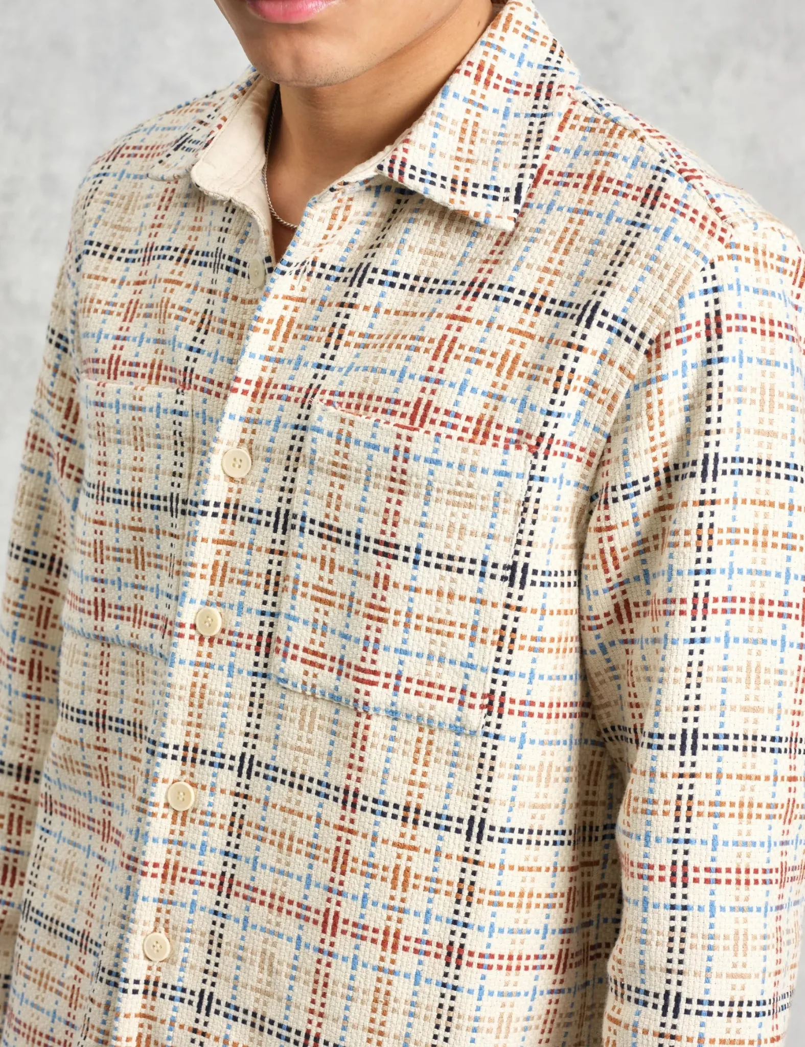 Wax London Whiting Overshirt (Yard Check) - Ecru/Multi sold by Article London product image thumbnail 2