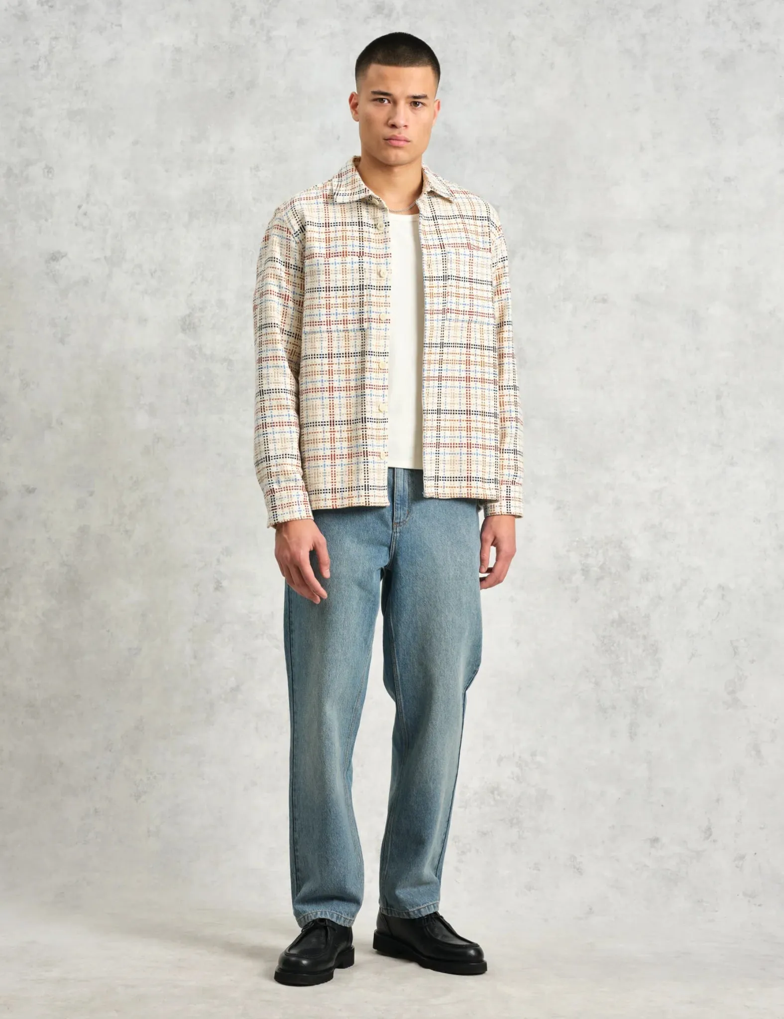 Wax London Whiting Overshirt (Yard Check) - Ecru/Multi sold by Article London product image thumbnail 3