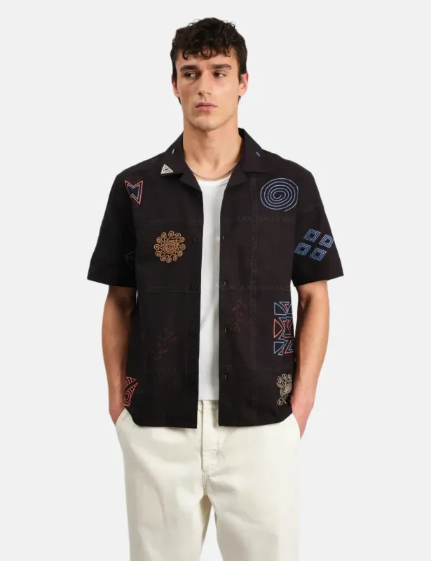 Wax London Didcot Short Sleeve Doodle Shirt - Navy Blue/Multi sold by Article London