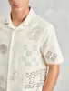 Wax London Didcot Short Sleeve Shirt (Doodle Embroidery) - Ecru/Multi sold by Article London
