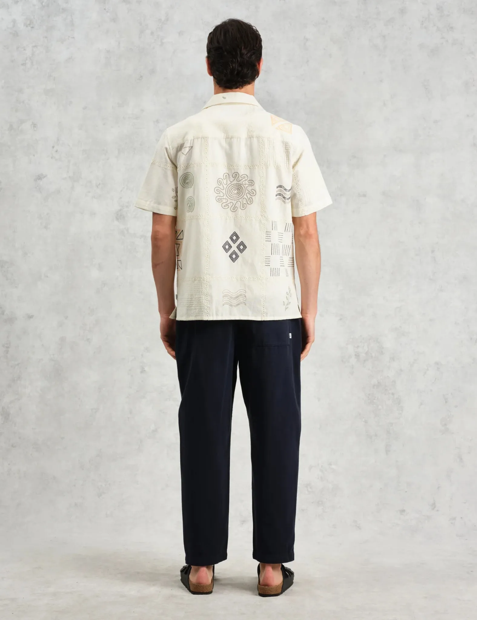 Wax London Didcot Short Sleeve Shirt (Doodle Embroidery) - Ecru/Multi sold by Article London product image thumbnail 4