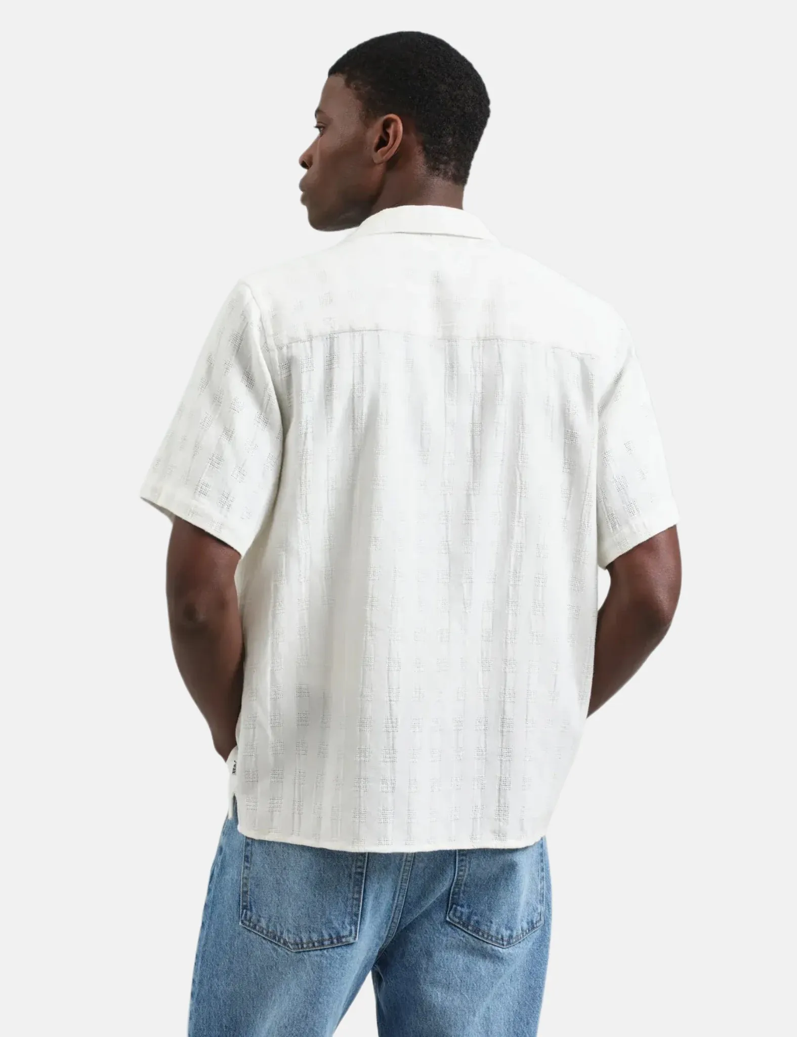 Wax London Didcot Short Sleeve Shirt (Open Weave Grid) - Ecru sold by Article London product image thumbnail 4